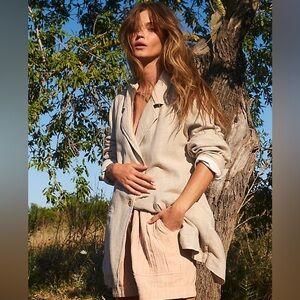 Free People Beckett Linen Blend Boyfriend Blazer Size Medium